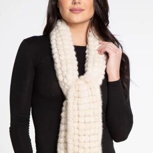 Kelli Kouri Grid Knit Ivory/Cream Fur Soft Scarf L 75" ‎ Wide 5" EUC